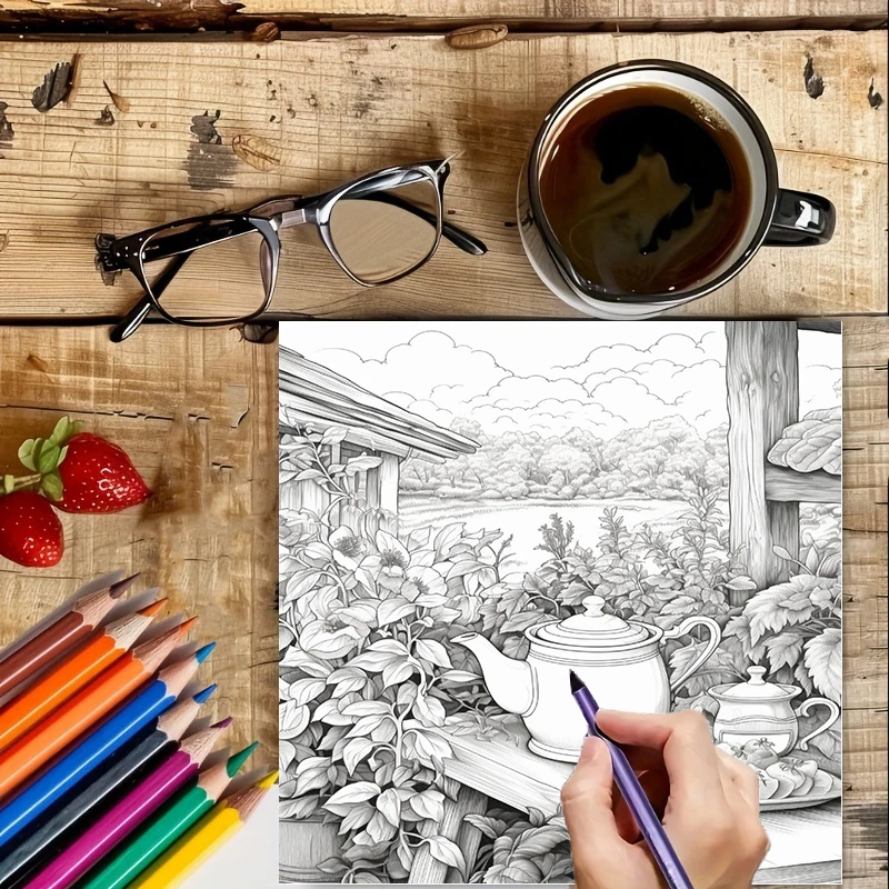 Tea In The Gardens Coloring Bo - Adult Coloring Book Stress Relief ulasan dan harga